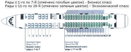 Схема салона самолета Ту-134